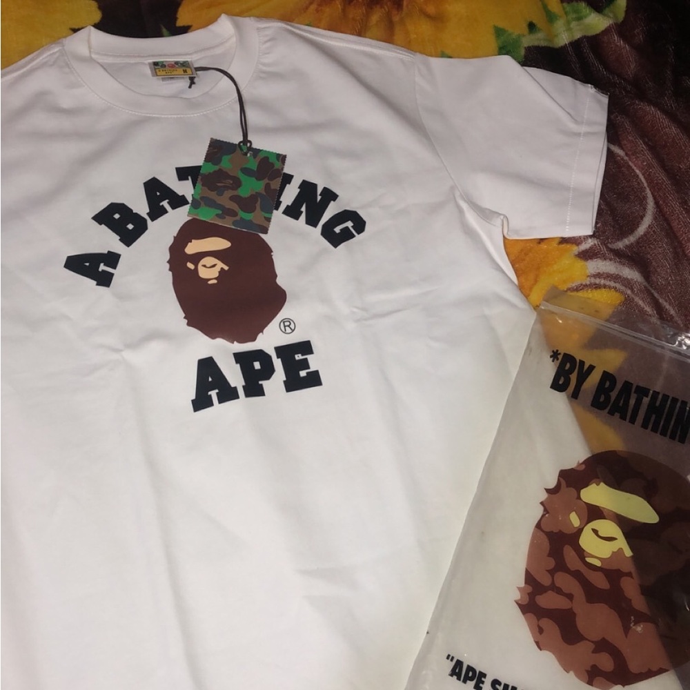 Bape White and Black Graphic Tee